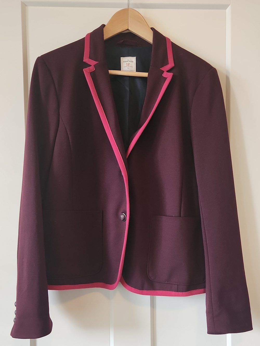 Womens Gap "The Academy" Burgundy Blazer with Pink Piping Size 12